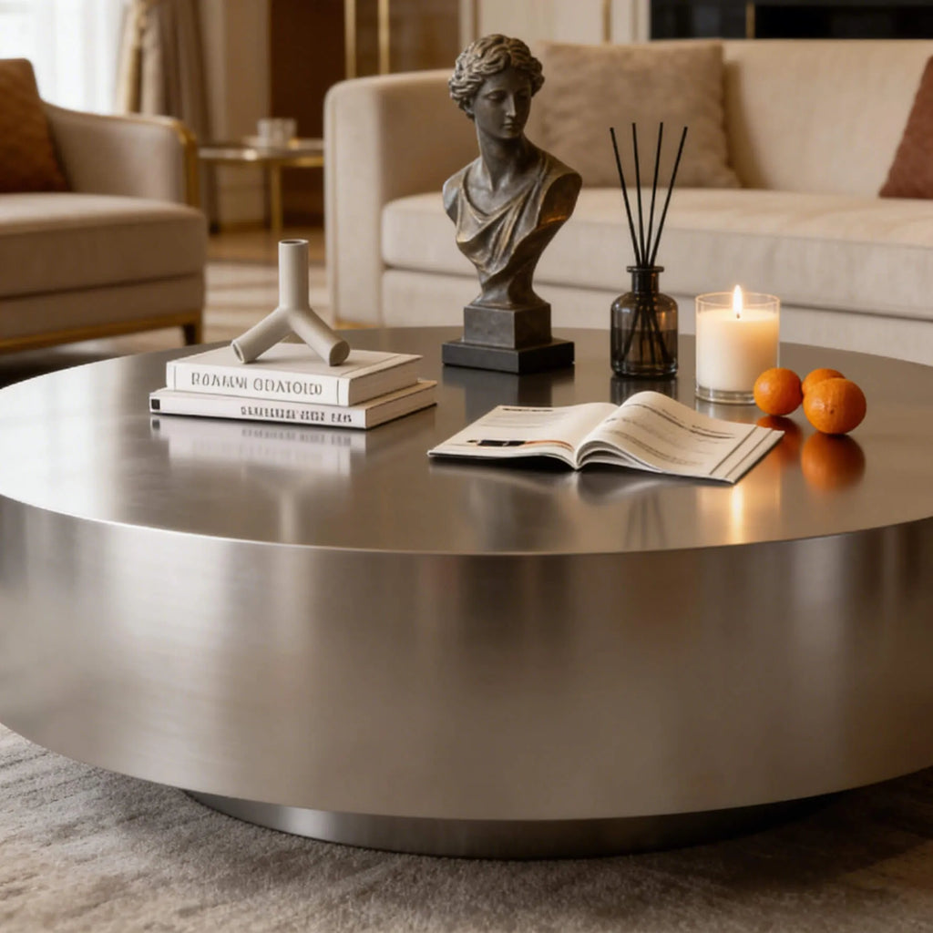 Sculptural Stainless Steel Coffee Table with Matte and Mirror Finishes