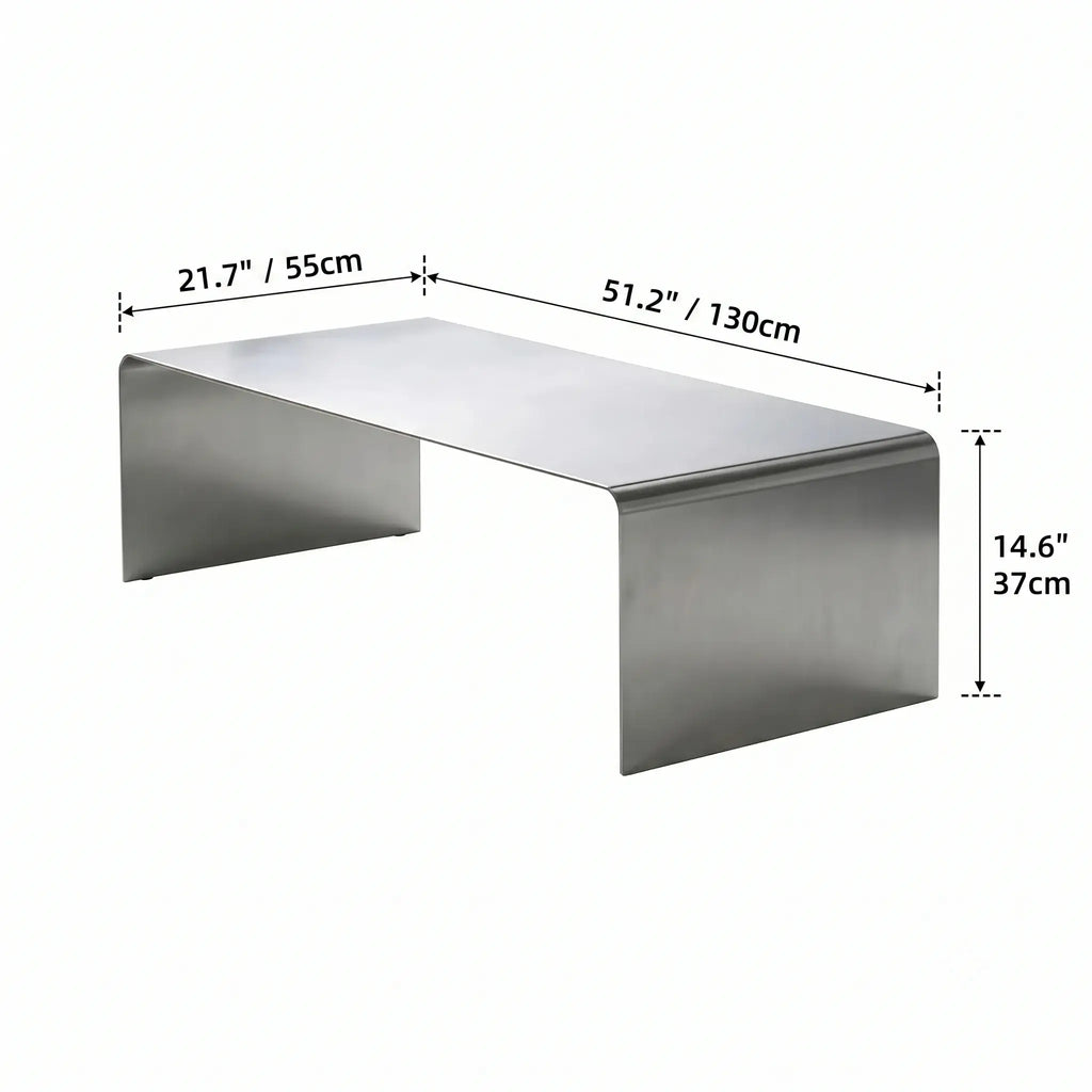 Sculptural Stainless Steel Coffee Table with Rounded Edges for Modern Living Rooms Dimensions