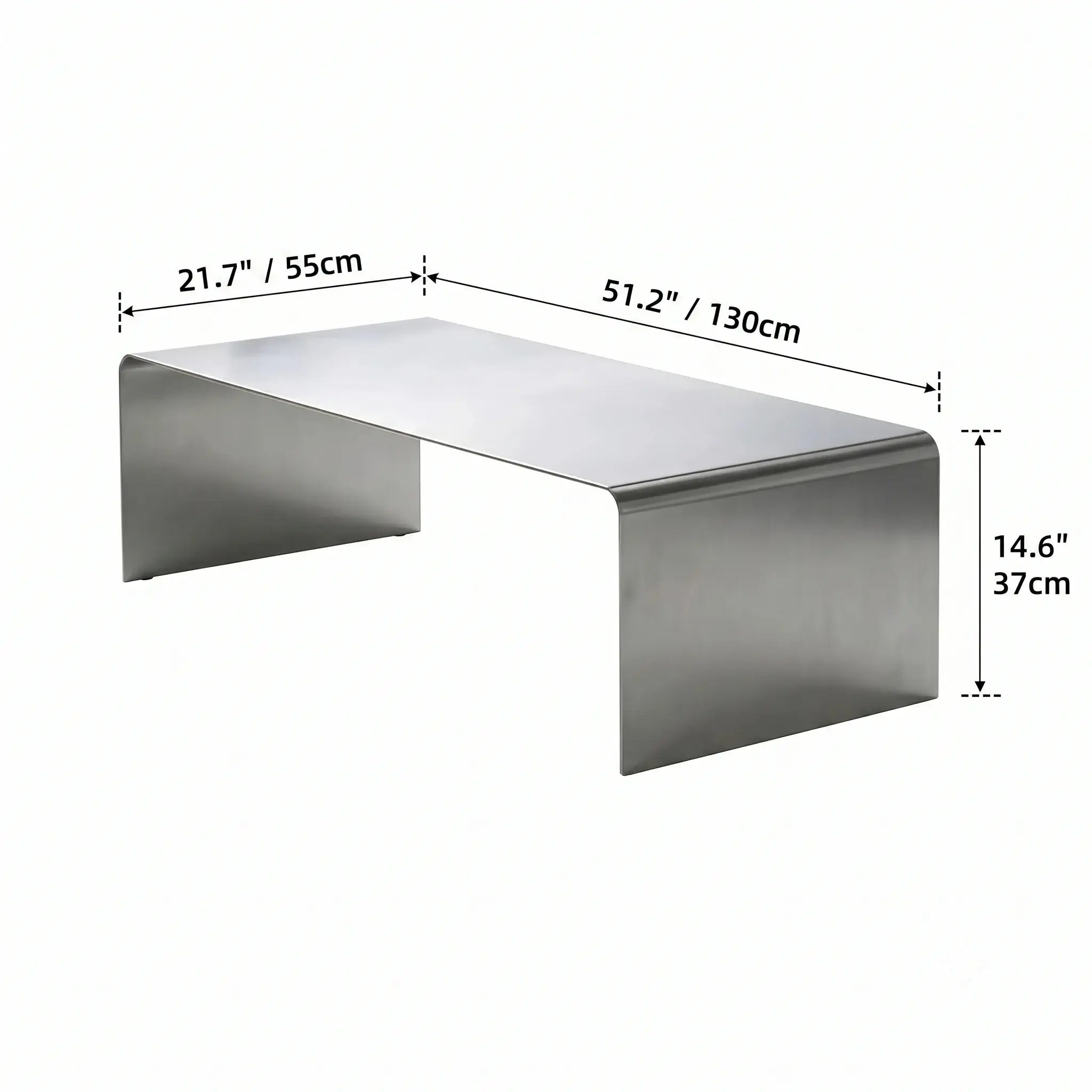Sculptural Stainless Steel Coffee Table with Rounded Edges for Modern Living Rooms Dimensions