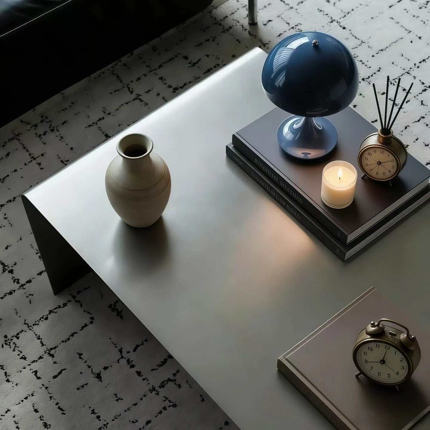 Sculptural Stainless Steel Coffee Table with Rounded Edges for Modern Living Rooms