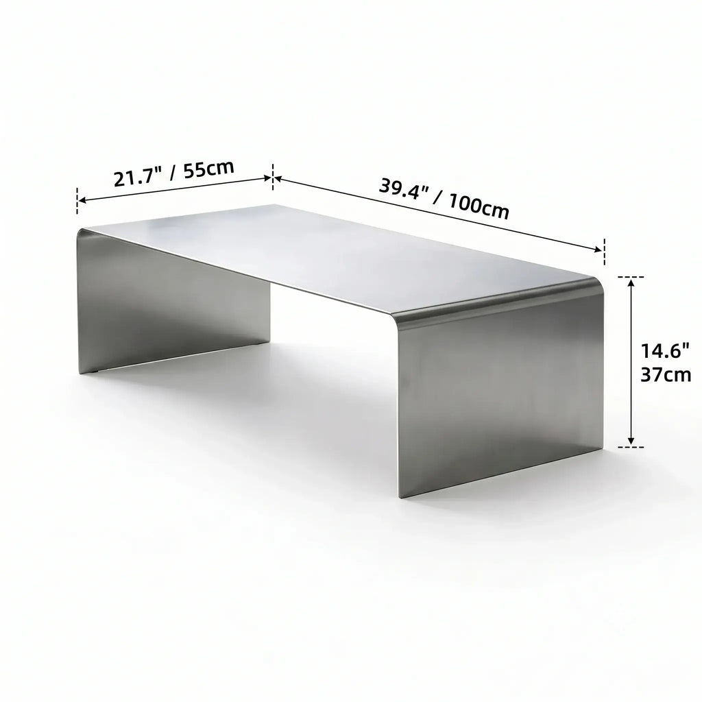 Sculptural Stainless Steel Coffee Table with Rounded Edges for Modern Living Rooms Dimensions