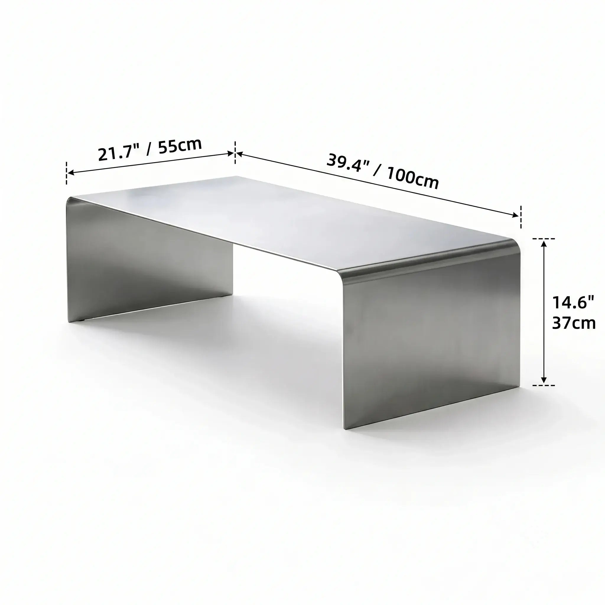 Sculptural Stainless Steel Coffee Table with Rounded Edges for Modern Living Rooms Dimensions