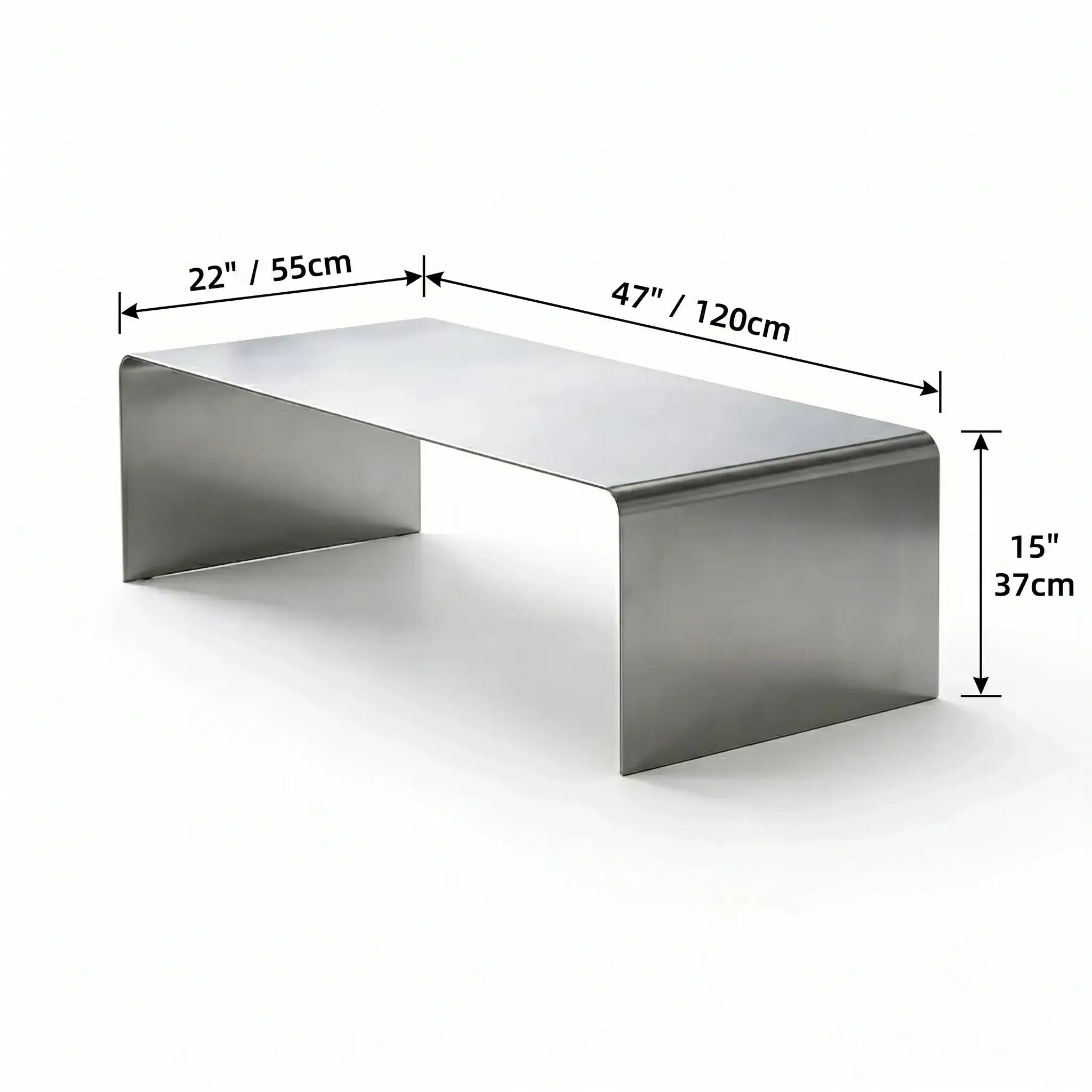 Sculptural Stainless Steel Coffee Table with Rounded Edges for Modern Living Rooms Dimensions