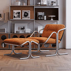 Sculptural Stainless Steel Lounge Chair with Button-Tufted Suede Upholstery