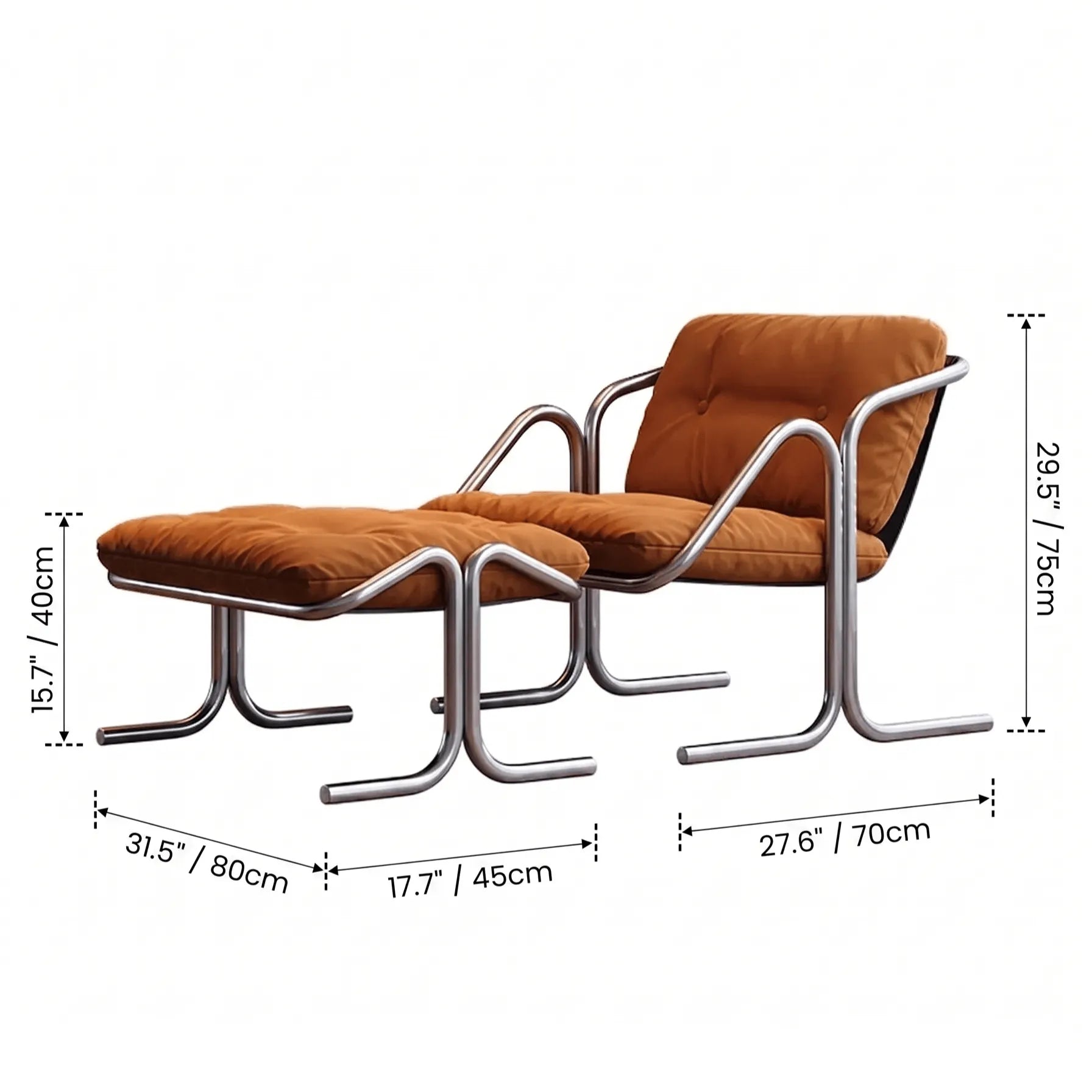 Sculptural Stainless Steel Lounge Chair with Button-Tufted Suede Upholstery