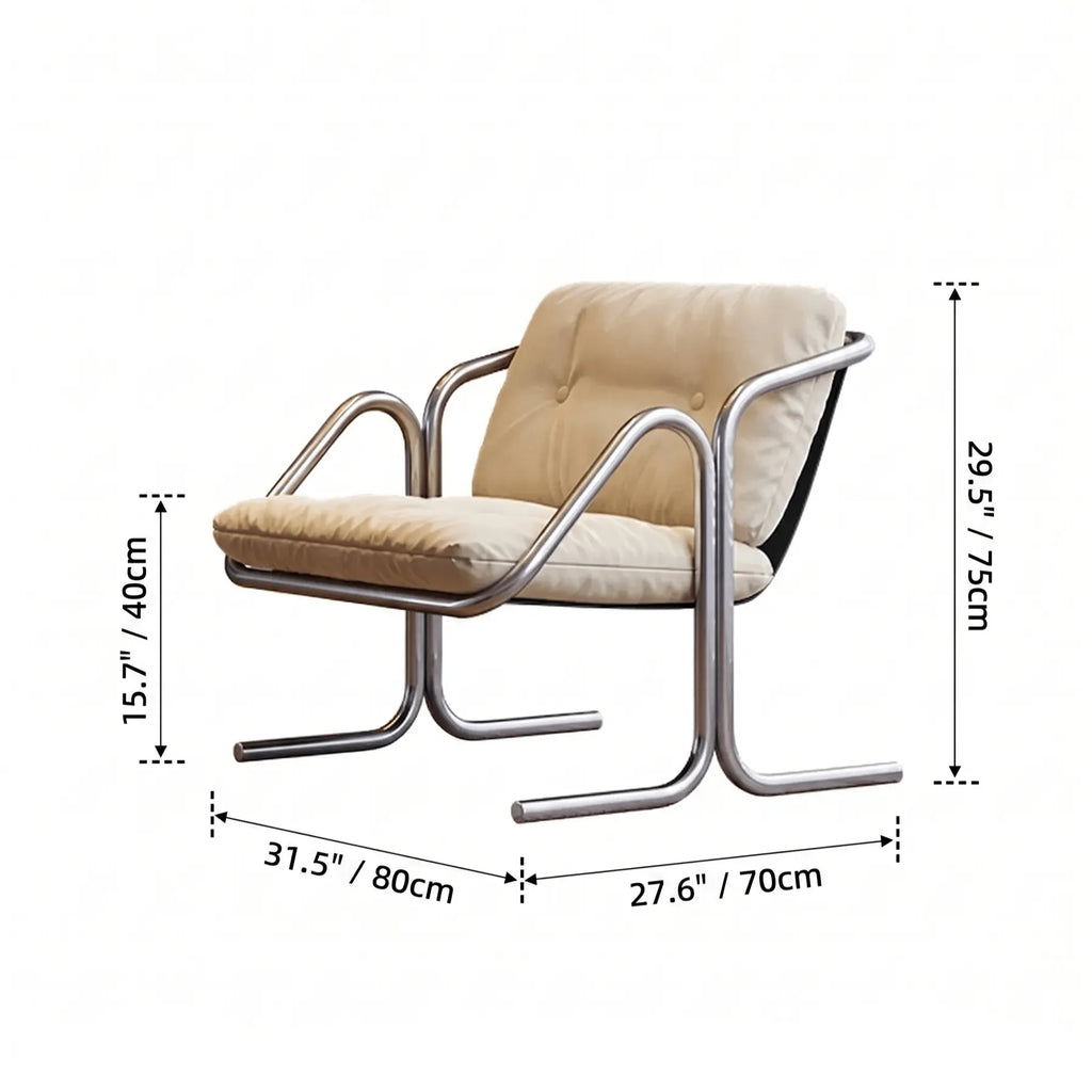 Sculptural Stainless Steel Lounge Chair with Button-Tufted Suede Upholstery