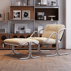 Sculptural Stainless Steel Lounge Chair with Button-Tufted Suede Upholstery