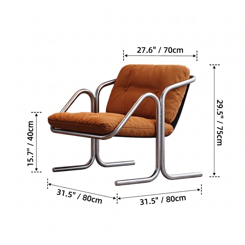 Sculptural Stainless Steel Lounge Chair with Button-Tufted Suede Upholstery