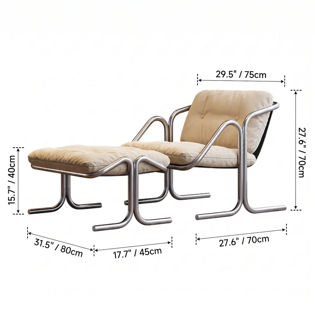 Sculptural Stainless Steel Lounge Chair with Button-Tufted Suede Upholstery