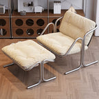 Sculptural Stainless Steel Lounge Chair with Button-Tufted Suede Upholstery Main Product Image
