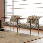 Sculptural Stainless Steel Lounge Chair with Fluted Textured Upholstery