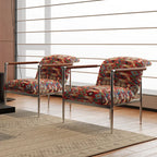 Sculptural Stainless Steel Lounge Chair with Fluted Textured Upholstery