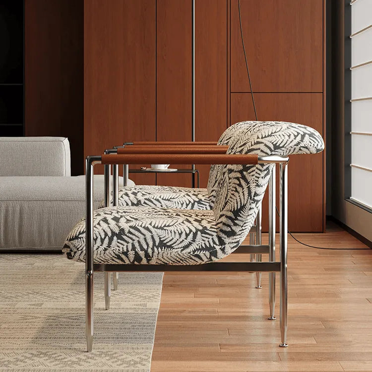 Sculptural Stainless Steel Lounge Chair with Fluted Textured Upholstery