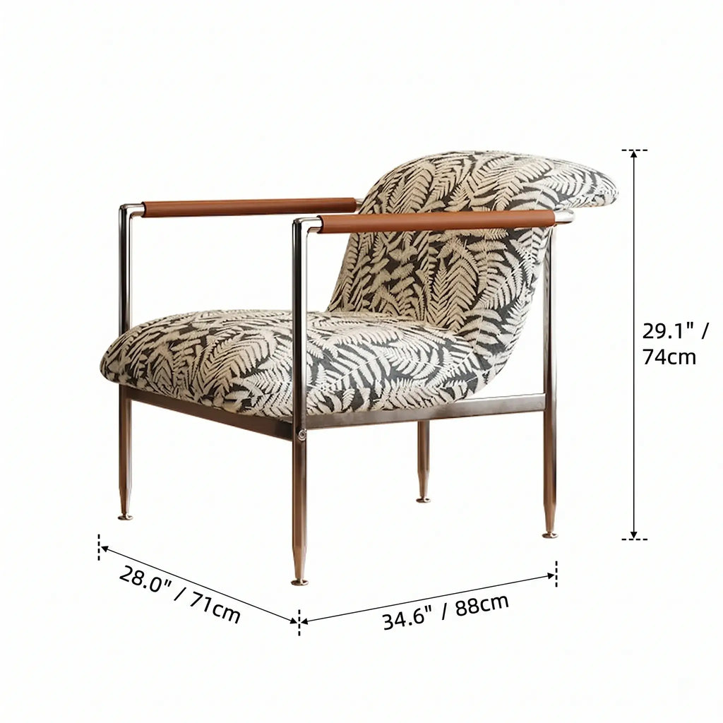 Sculptural Stainless Steel Lounge Chair with Fluted Textured Upholstery Dimensions