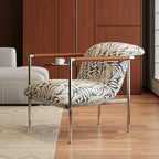 Sculptural Stainless Steel Lounge Chair with Fluted Textured Upholstery Main Product Image
