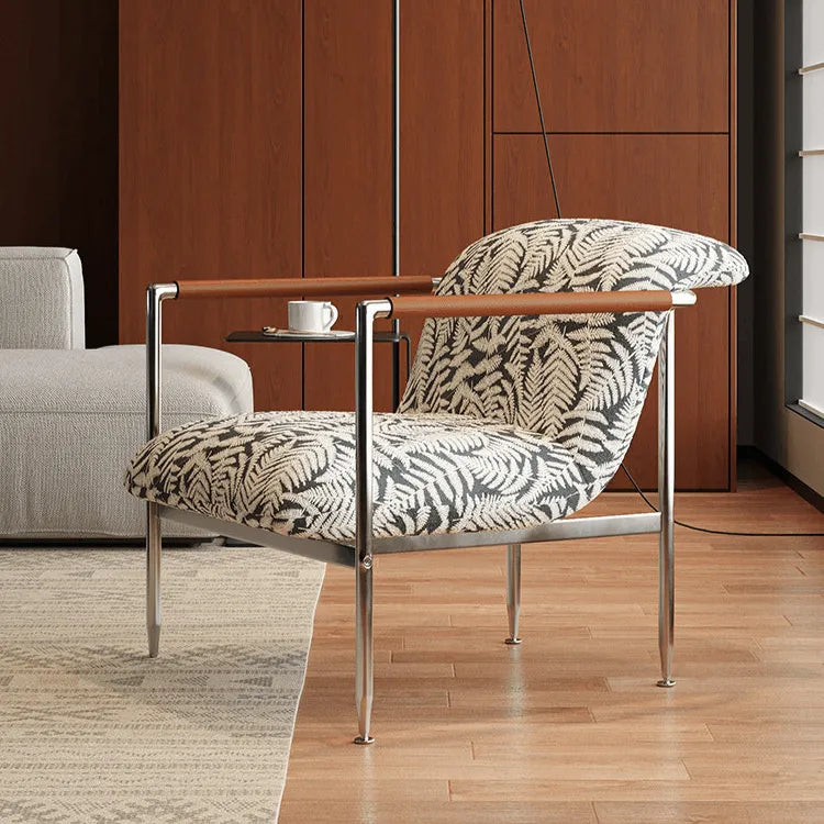 Sculptural Stainless Steel Lounge Chair with Fluted Textured Upholstery Main Product Image