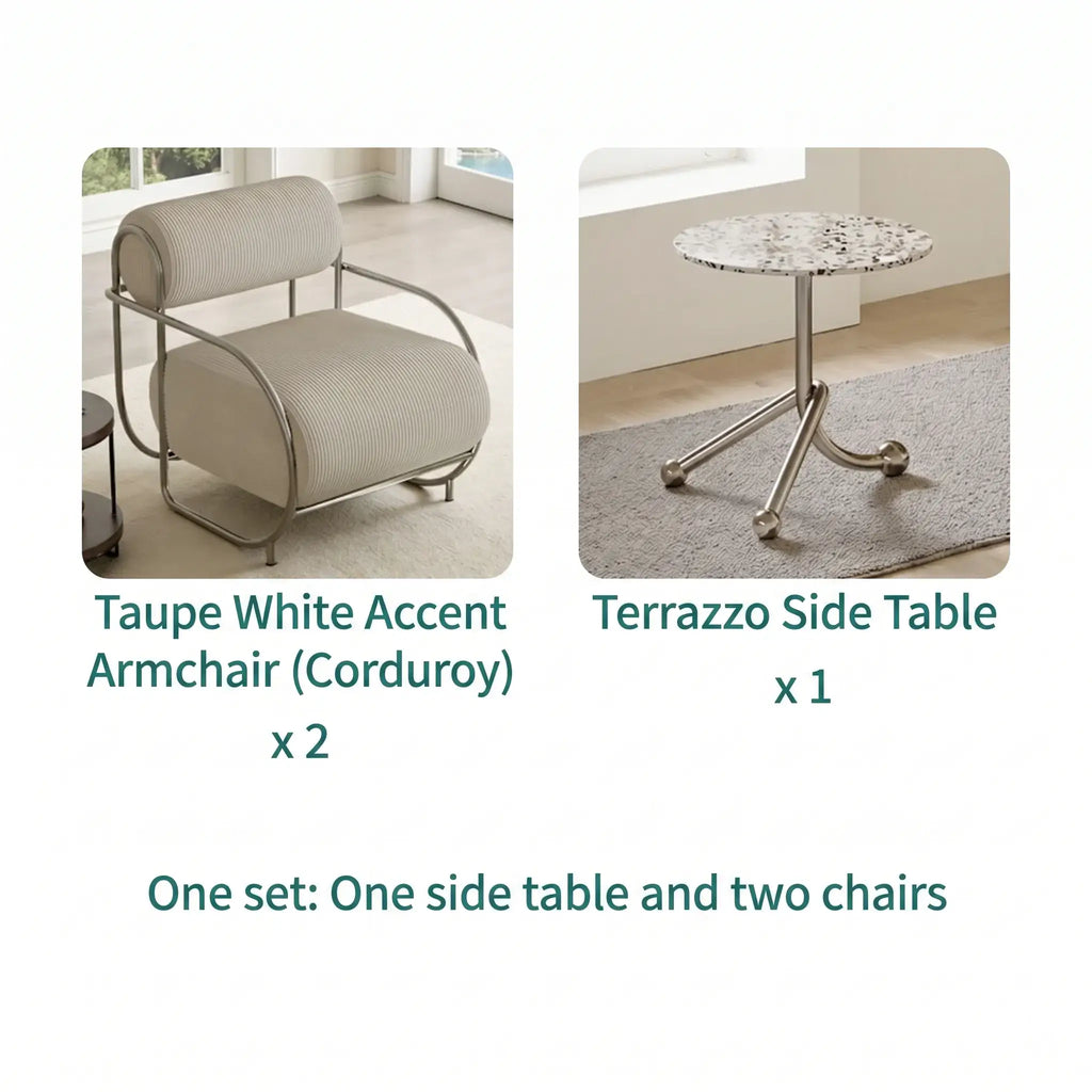 Sculptural Stainless Steel Lounge Chair with Textured Fabric & Rounded Armrests