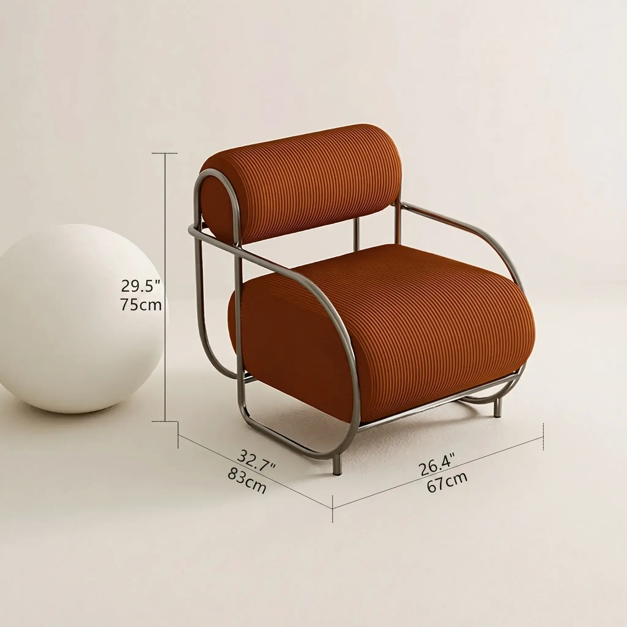 Sculptural Stainless Steel Lounge Chair with Textured Fabric & Rounded Armrests