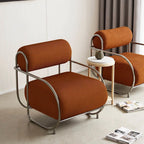 Sculptural Stainless Steel Lounge Chair with Textured Fabric & Rounded Armrests