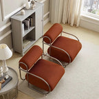 Sculptural Stainless Steel Lounge Chair with Textured Fabric & Rounded Armrests