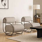 Sculptural Stainless Steel Lounge Chair with Textured Fabric & Rounded Armrests