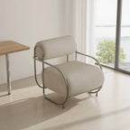 Sculptural Stainless Steel Lounge Chair with Textured Fabric & Rounded Armrests Main Product Image