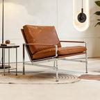 Sculptural Stainless Steel Lounge Chair with Woven Rope & Full-Grain Leather