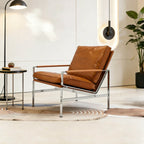 Sculptural Stainless Steel Lounge Chair with Woven Rope & Full-Grain Leather