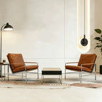 Sculptural Stainless Steel Lounge Chair with Woven Rope & Full-Grain Leather