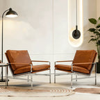 Sculptural Stainless Steel Lounge Chair with Woven Rope & Full-Grain Leather