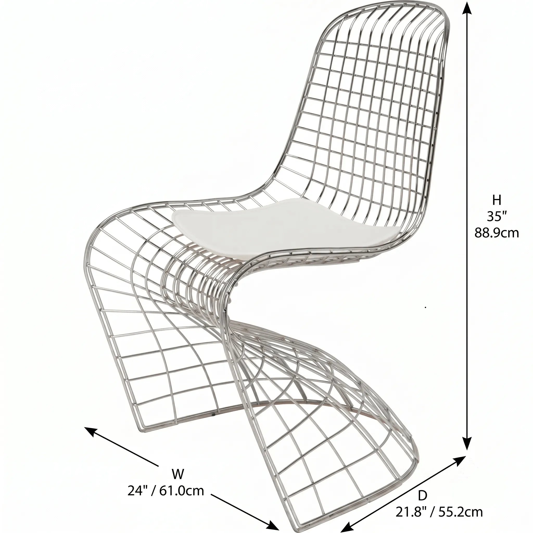Sculptural Stainless Steel Wire Chair Series, Swerve Dining Chair Dimensions