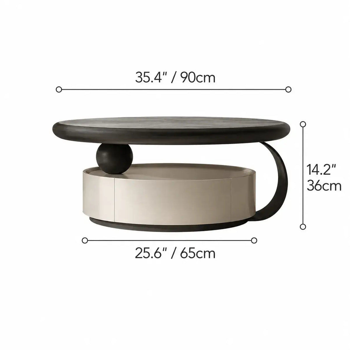 Sculptural Stone-Top Coffee Table Set With Floating Curves and Drawer Storage