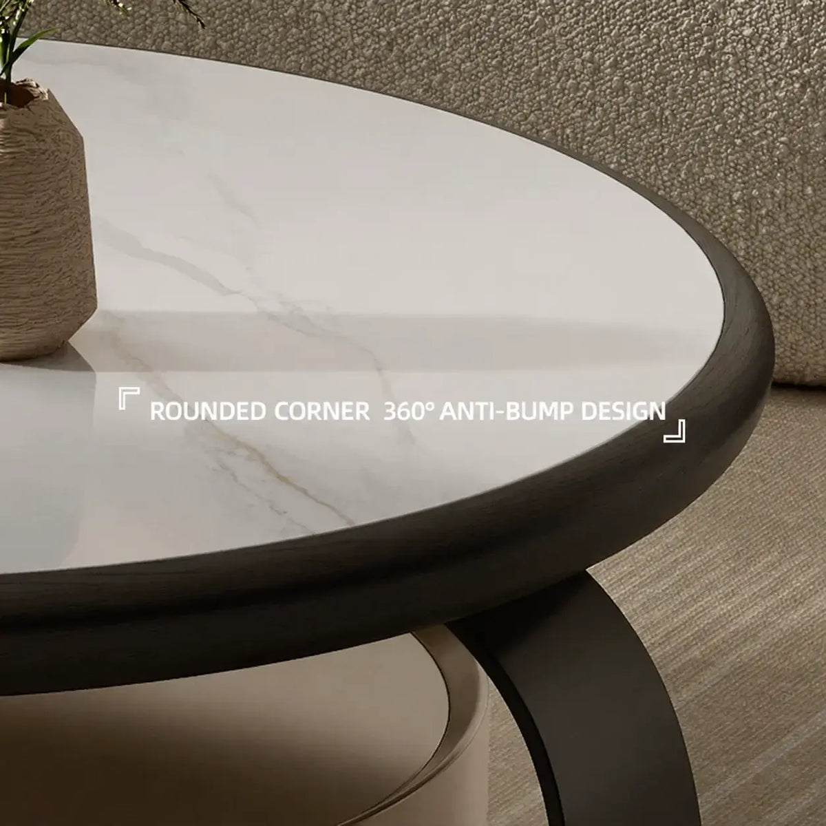 Sculptural Stone-Top Coffee Table Set With Floating Curves and Drawer Storage