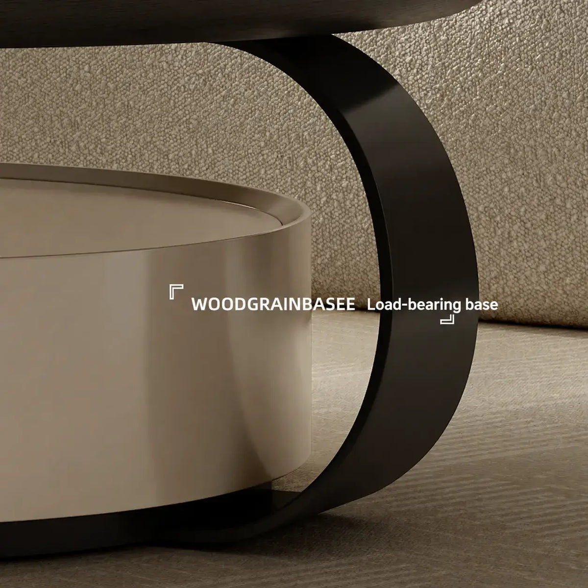 Sculptural Stone-Top Coffee Table Set With Floating Curves and Drawer Storage