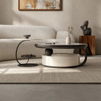 Sculptural Stone-Top Coffee Table Set With Floating Curves and Drawer Storage Main Product Image