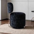 Sculptural Swivel Vanity Stool in Starlight Chenille With Low Back