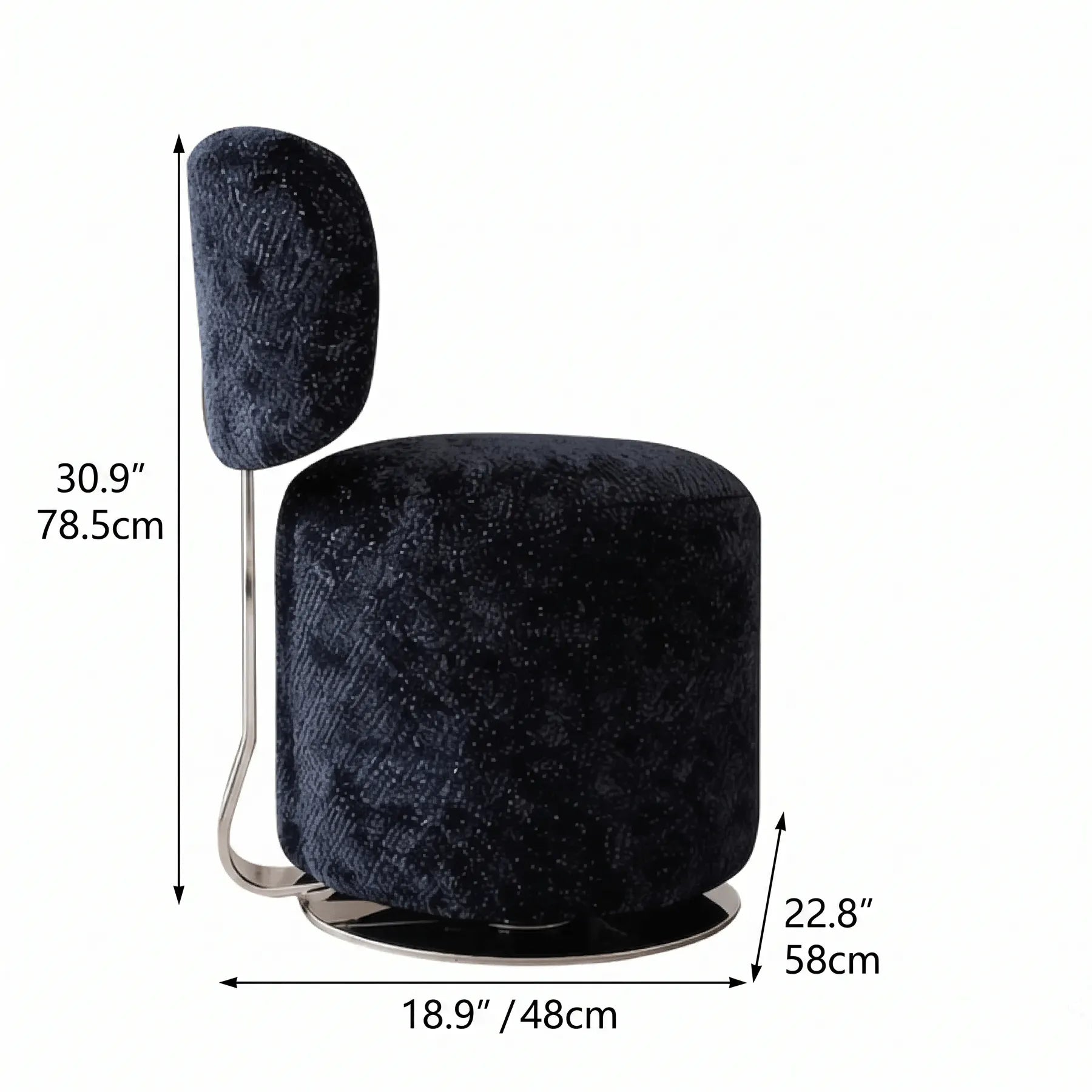 Sculptural Swivel Vanity Stool in Starlight Chenille With Low Back