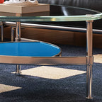 Sculptural Tempered Glass Coffee Table Set with Layered Color Accent