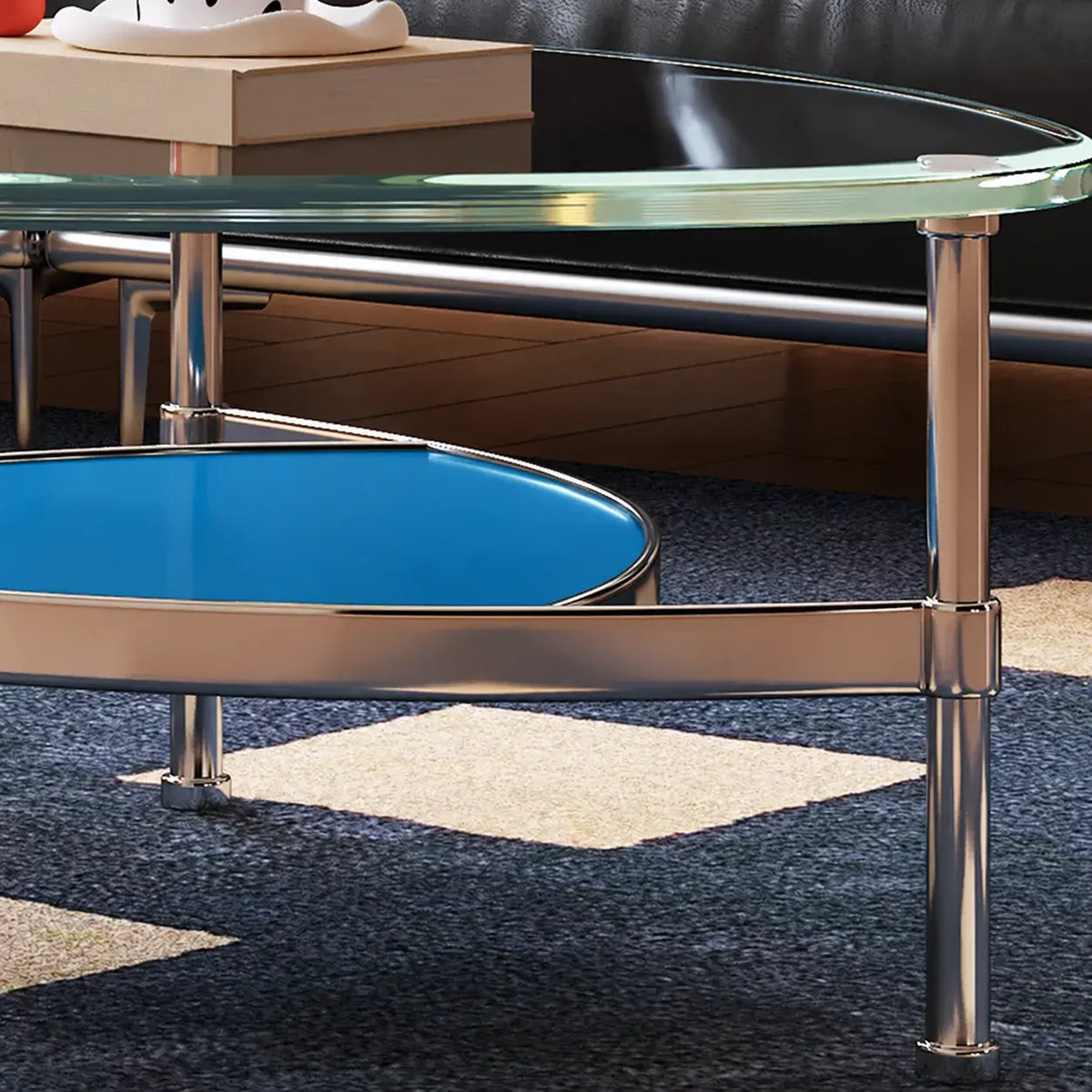 Sculptural Tempered Glass Coffee Table Set with Layered Color Accent