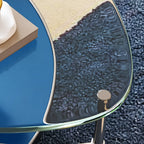Sculptural Tempered Glass Coffee Table Set with Layered Color Accent