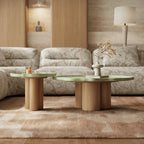 Sculptural Tiered Coffee Table Set in Green Stone and White Oak