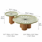 Sculptural Tiered Coffee Table Set in Green Stone and White Oak Dimensions
