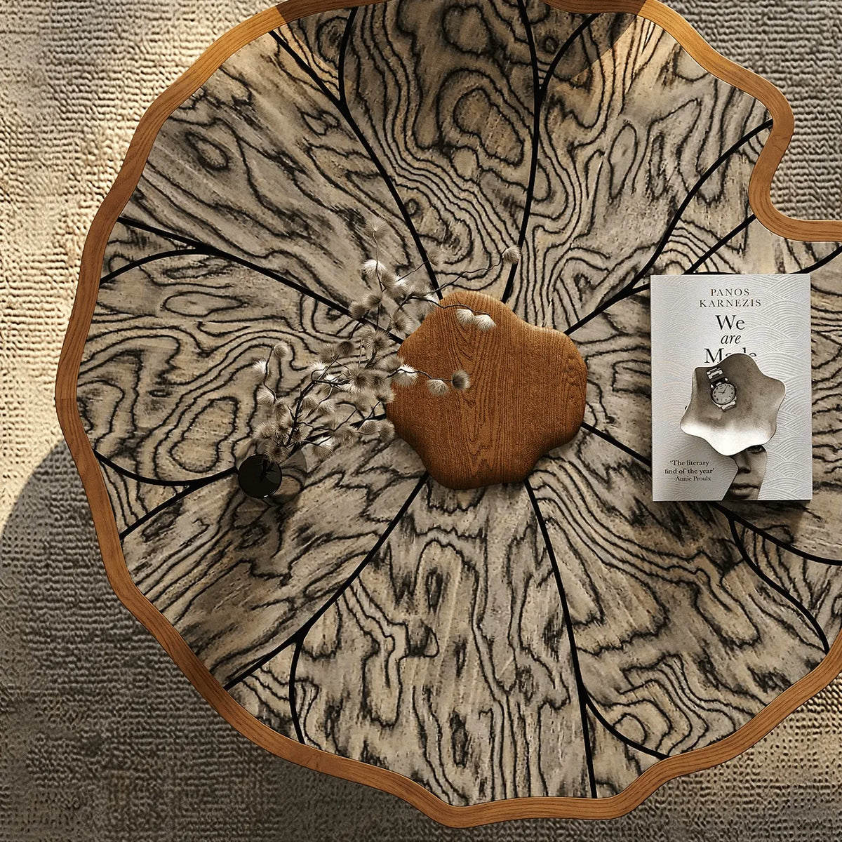 Sculptural Tiered Coffee Table Set with Petal Top and Oak Base
