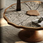 Sculptural Tiered Coffee Table Set with Petal Top and Oak Base