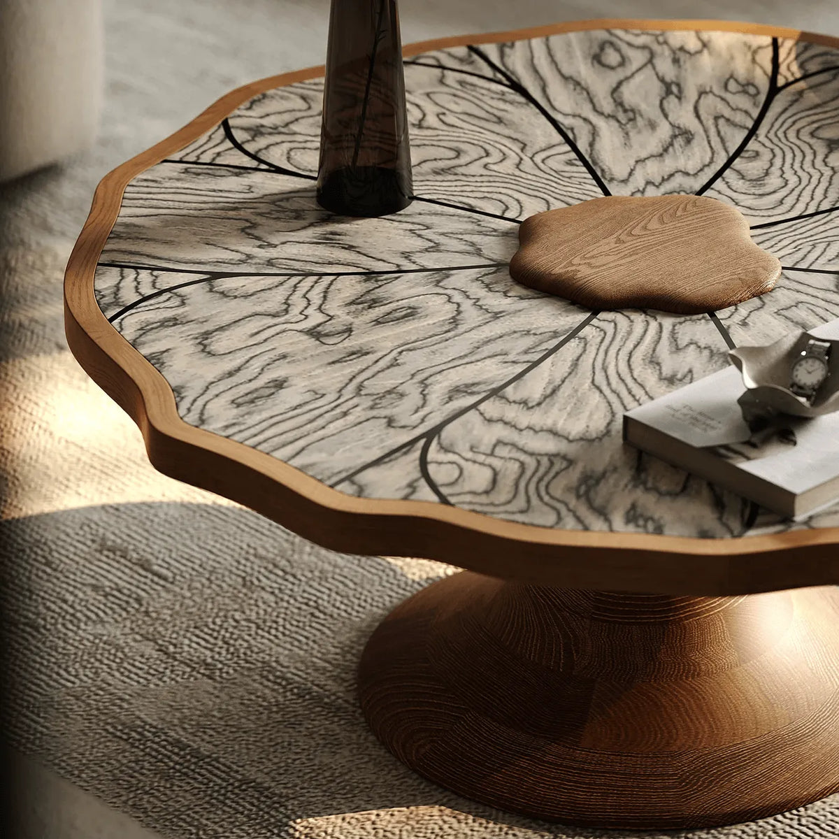 Sculptural Tiered Coffee Table Set with Petal Top and Oak Base