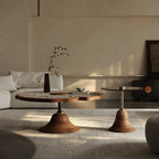 Sculptural Tiered Coffee Table Set with Petal Top and Oak Base
