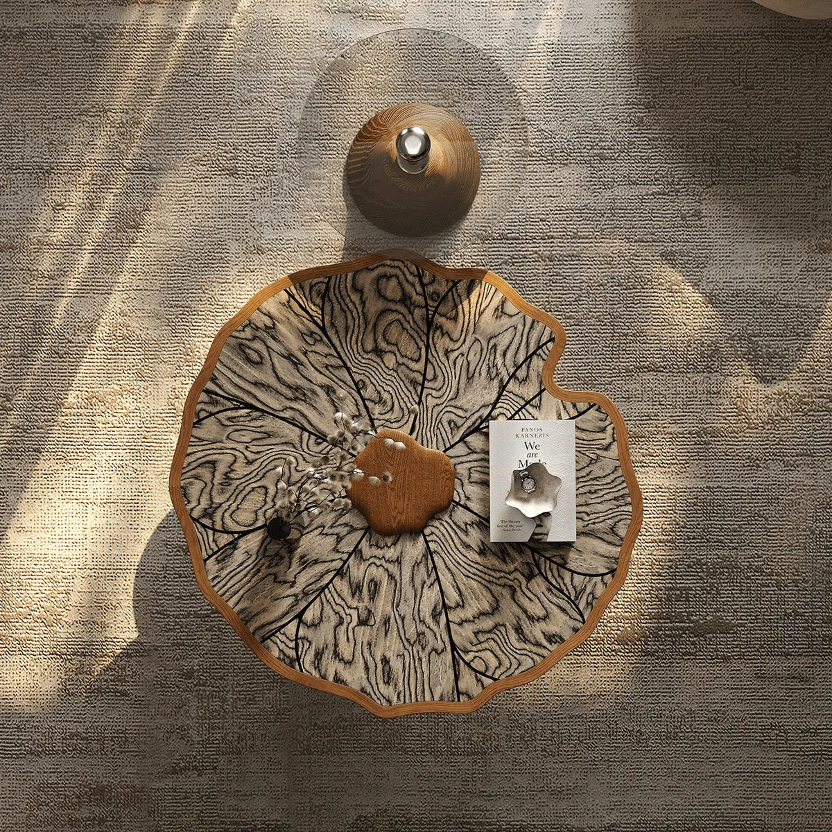 Sculptural Tiered Coffee Table Set with Petal Top and Oak Base