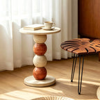 Sculptural Travertine and Marble Side Table Series With Beaded Column Main Product Image
