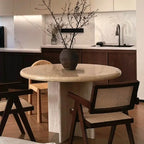 Sculptural Travertine Dining Table in Warm Beige with Thick Round Edge