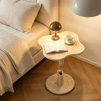 Sculptural Travertine Side Table Series with Dual-Circle Base and Soft Organic Lines